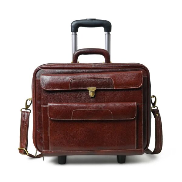 VMW Premium Leather Travel Luggage Trolley Suitcase – Brown